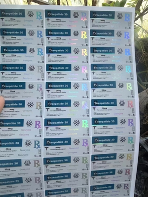 برچسب‌های ویال شیشه‌ای پپتید تیرزپتاید 40 میلی‌گرم با طراحی سفارشی