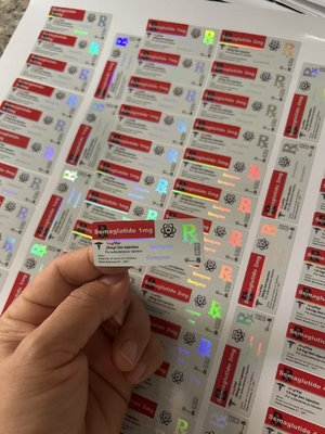 برچسبهای ویال کوچک سِماگلوتاید 1 میلیگرم، 5x2 سانتیمتر، افکت لیزری هولوگرام، ویالهای 2 میلیلیتری و 3 میلیلیتری